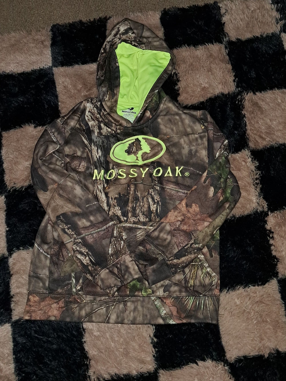 Mossy Oak Camo Kids Hoodie with Neon Lime Logo